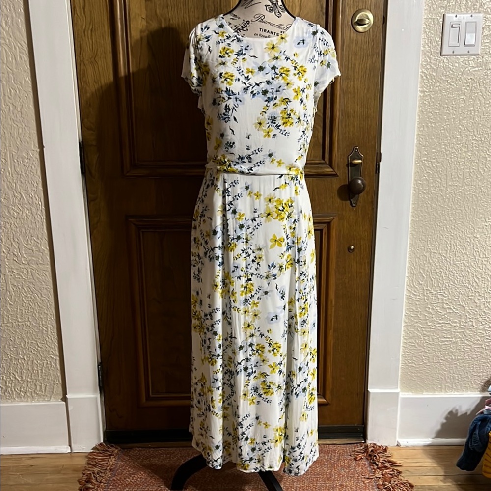 Banana Republic Yellow and Gray Flutter Sleeve Maxi Dress